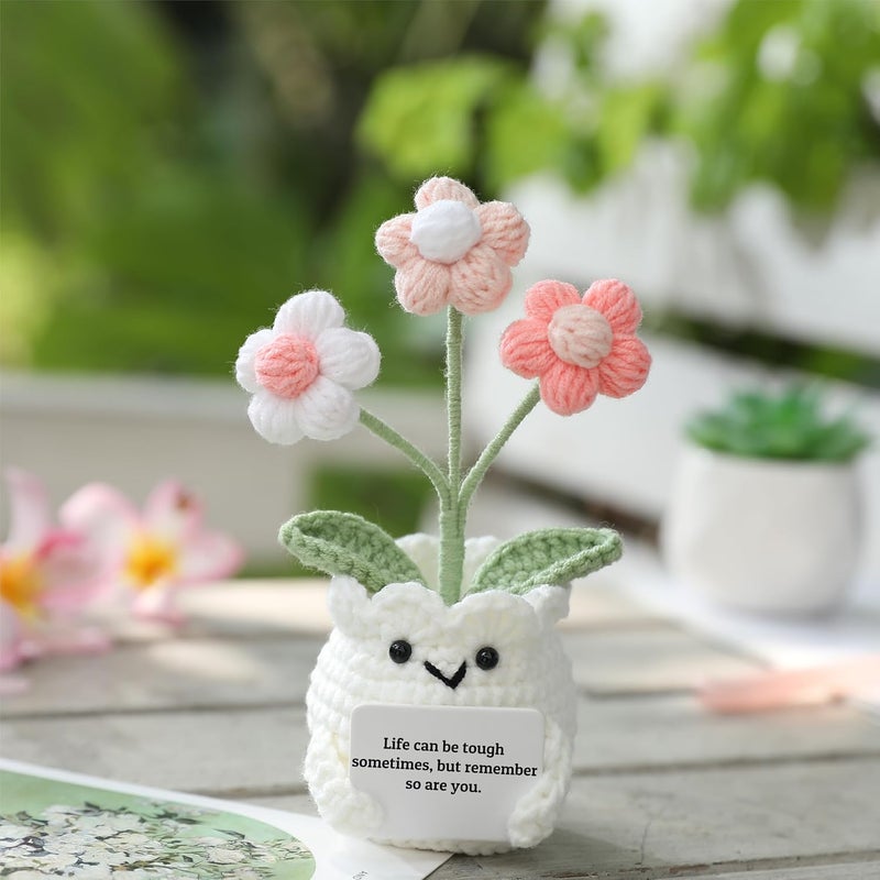 YOOJEE Positive Crochet Animals Flowers Handmade Valentines Day Birthday Gift “Life Can Be Tough But So Are You“ Inspirational Card Mental Health Cute Stress Relief Desk Decor for Teacher Women Mom Coworker - Image 2